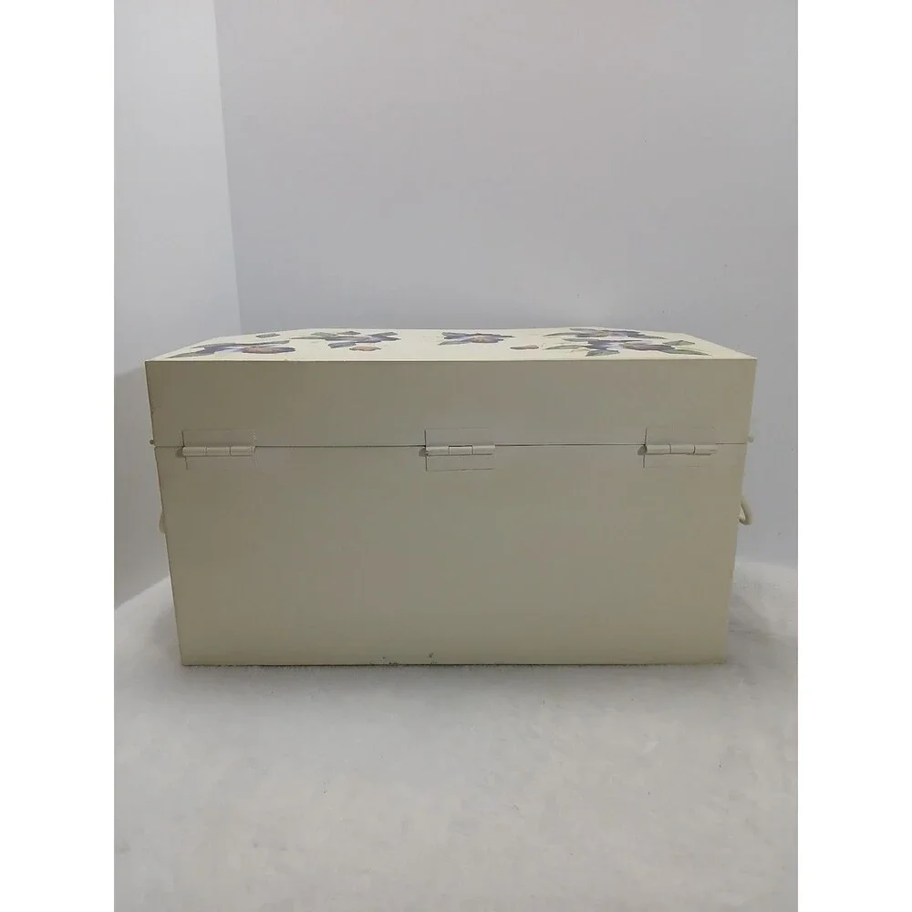 ​VINTAGE Hand Painted‎ Metal SEWING BOX CADDY Pansy Floral Trunk